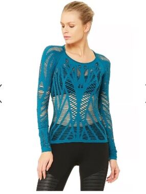 ALO Yoga Teal Blue Active Long Sleeve Top